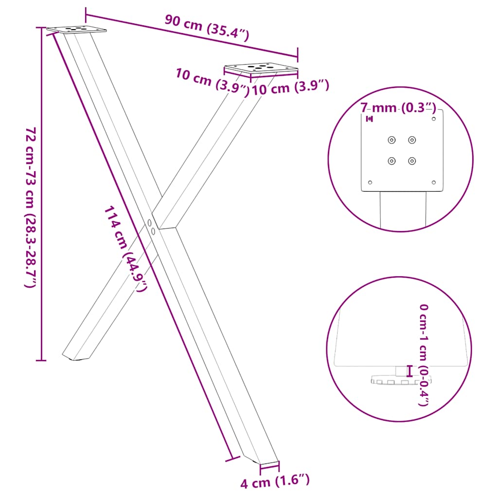 Valgomojo stalo kojelės, X formos, 2 vnt., juoda, 90x(72-73) cm