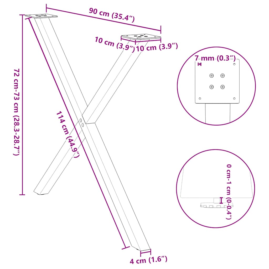 Valgomojo stalo kojelės, X formos, 2 vnt., 90x(72-73) cm