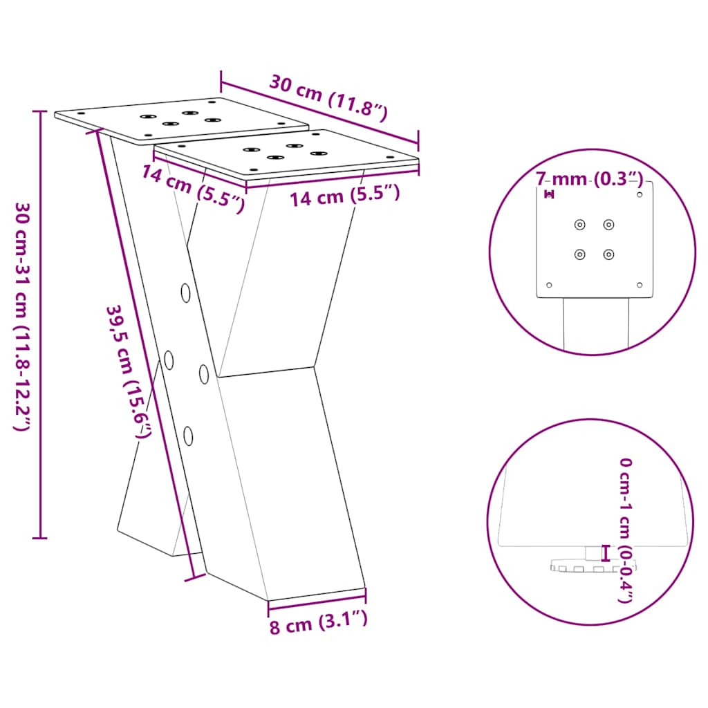 kavos staliuko kojelės X formos 2 vnt Baltos 30x(30-31) cm