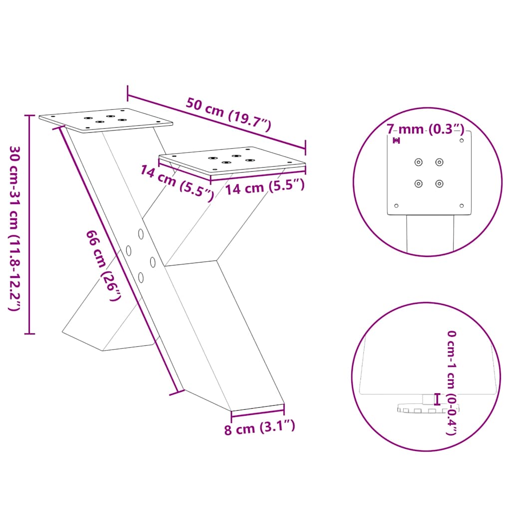 kavos staliuko kojelės X formos 2 vnt Juoda 50x(30-31) cm