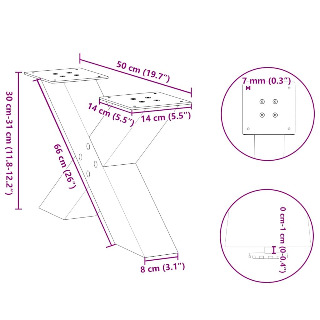 kavos staliuko kojelės X formos 2 vnt Antracitas 50x(30-31) cm