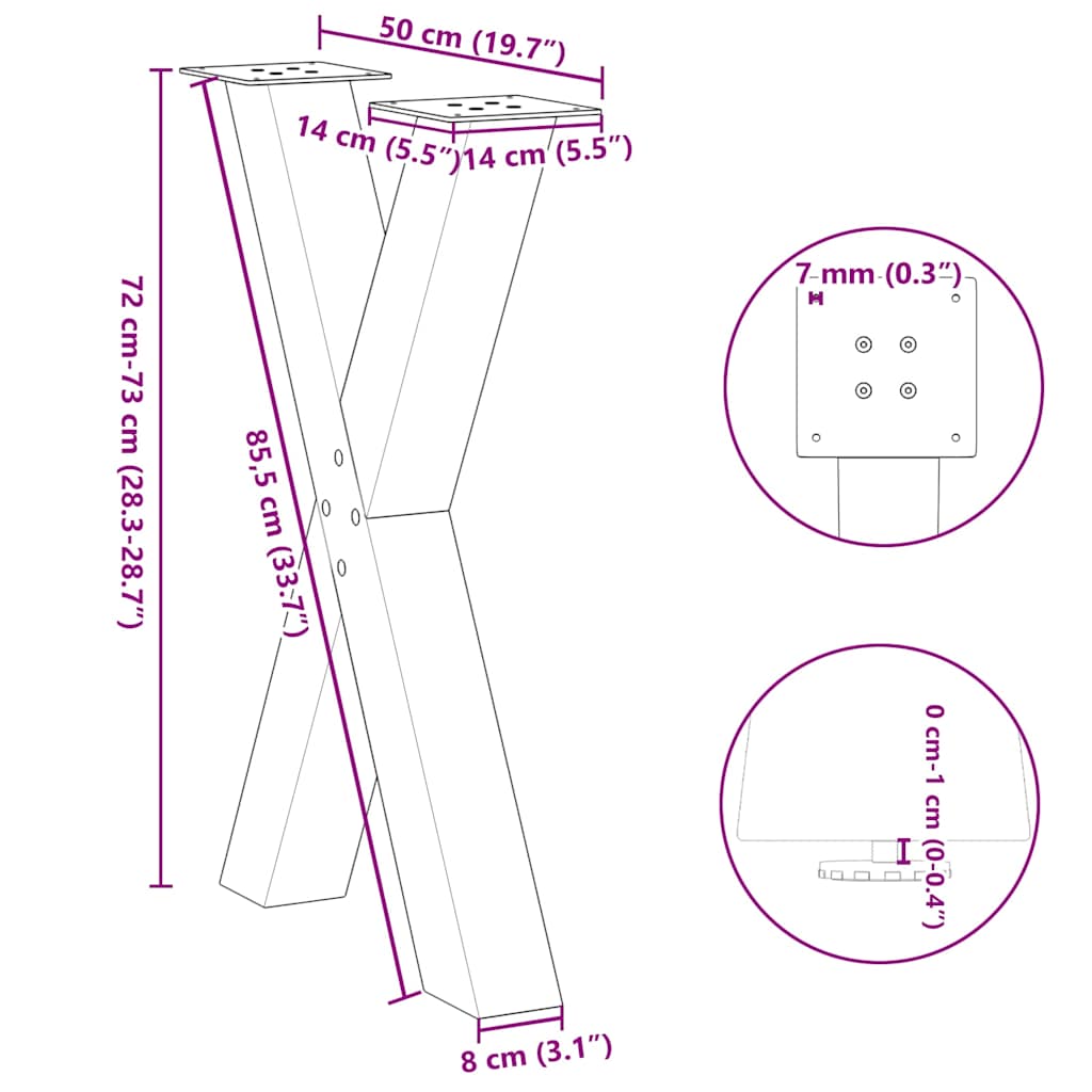 Valgomojo stalo kojelės, X formos, 2 vnt., baltos, 50x(72-73)cm