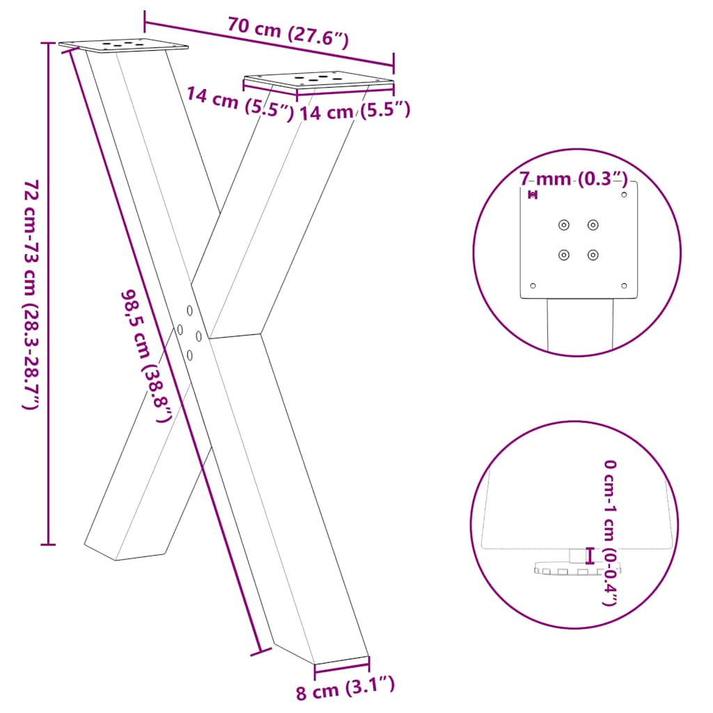 Valgomojo stalo kojelės, X formos, 2 vnt., juoda, 70x(72-73) cm