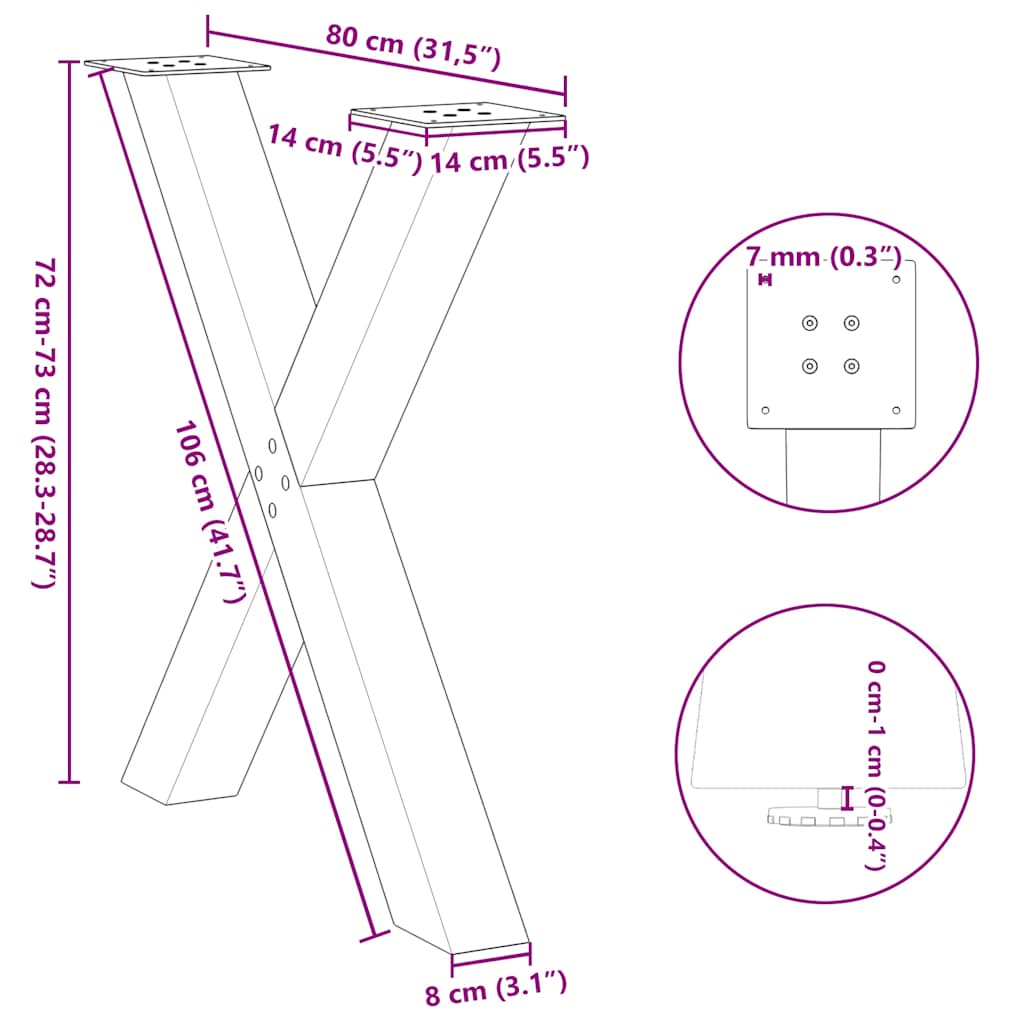 Valgomojo stalo kojelės, X formos, 2 vnt., 80x(72-73) cm