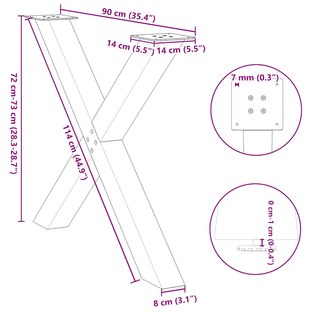 Valgomojo stalo kojelės, X formos, 3 vnt., 90x(72-73)cm plienas