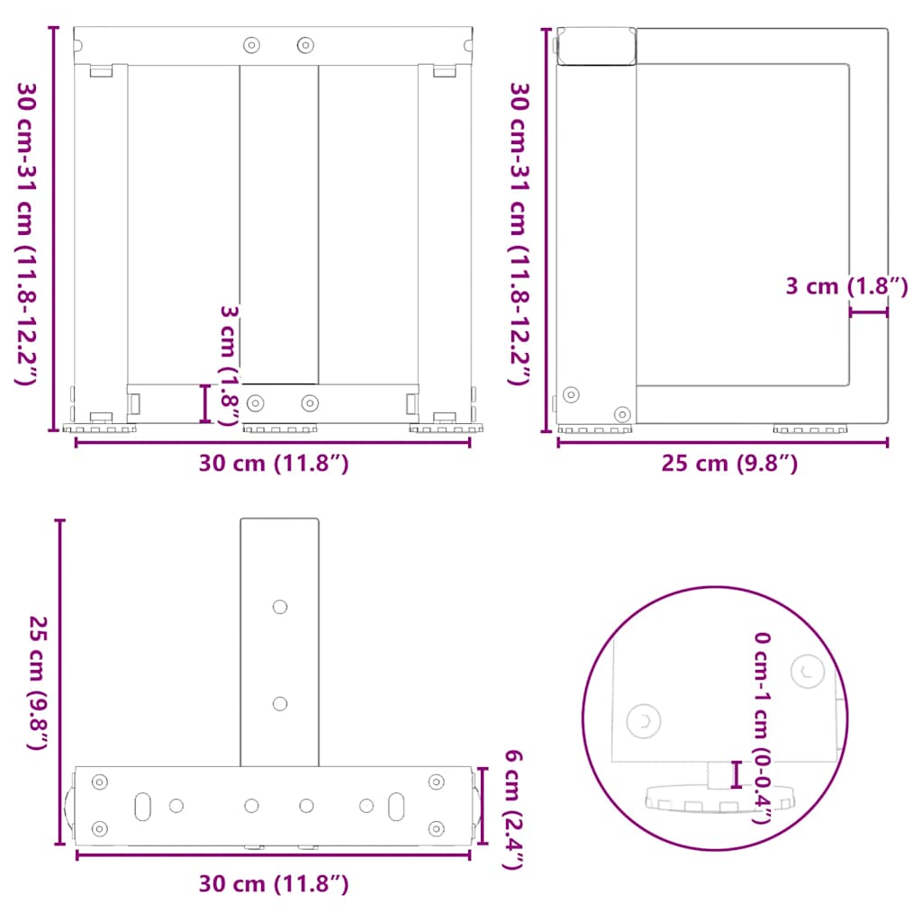 Kavos staliuko kojelės, T formos, 2 vnt., 30x25x(30-31)cm