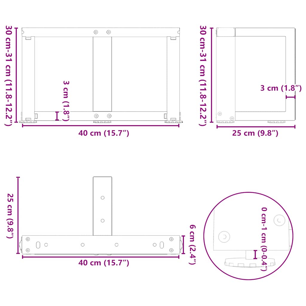 Kavos staliuko kojelės, T formos, 2 vnt., 40x25x(30-31)cm