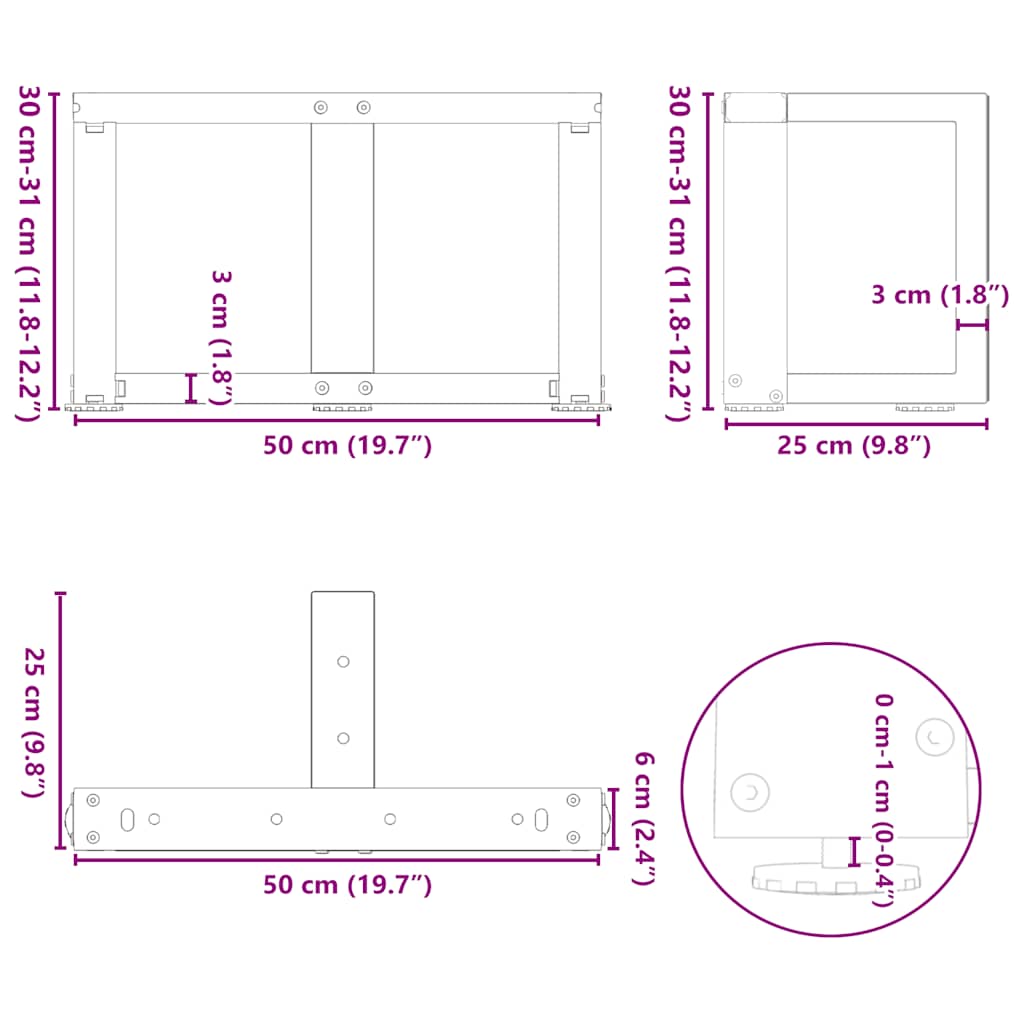 Kavos staliuko kojelės, T formos, 2 vnt., 50x25x(30-31)cm