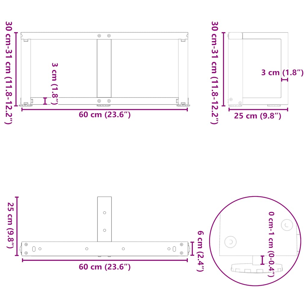 Kavos staliuko kojelės, T formos, 2 vnt., 60x25x(30-31)cm