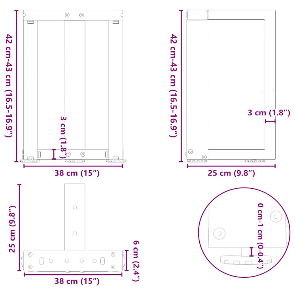 Kavos staliuko kojelės, T formos, 2 vnt., 38x25x(42-43)cm