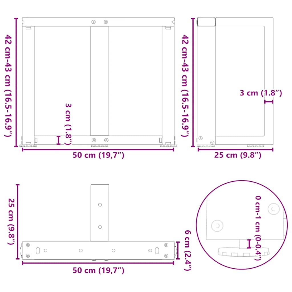 Kavos staliuko kojelės, T formos, 2 vnt., 50x25x(42-43)cm