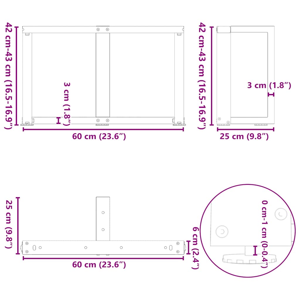 Kavos staliuko kojelės, T formos, 2 vnt., 60x25x(42-43)cm