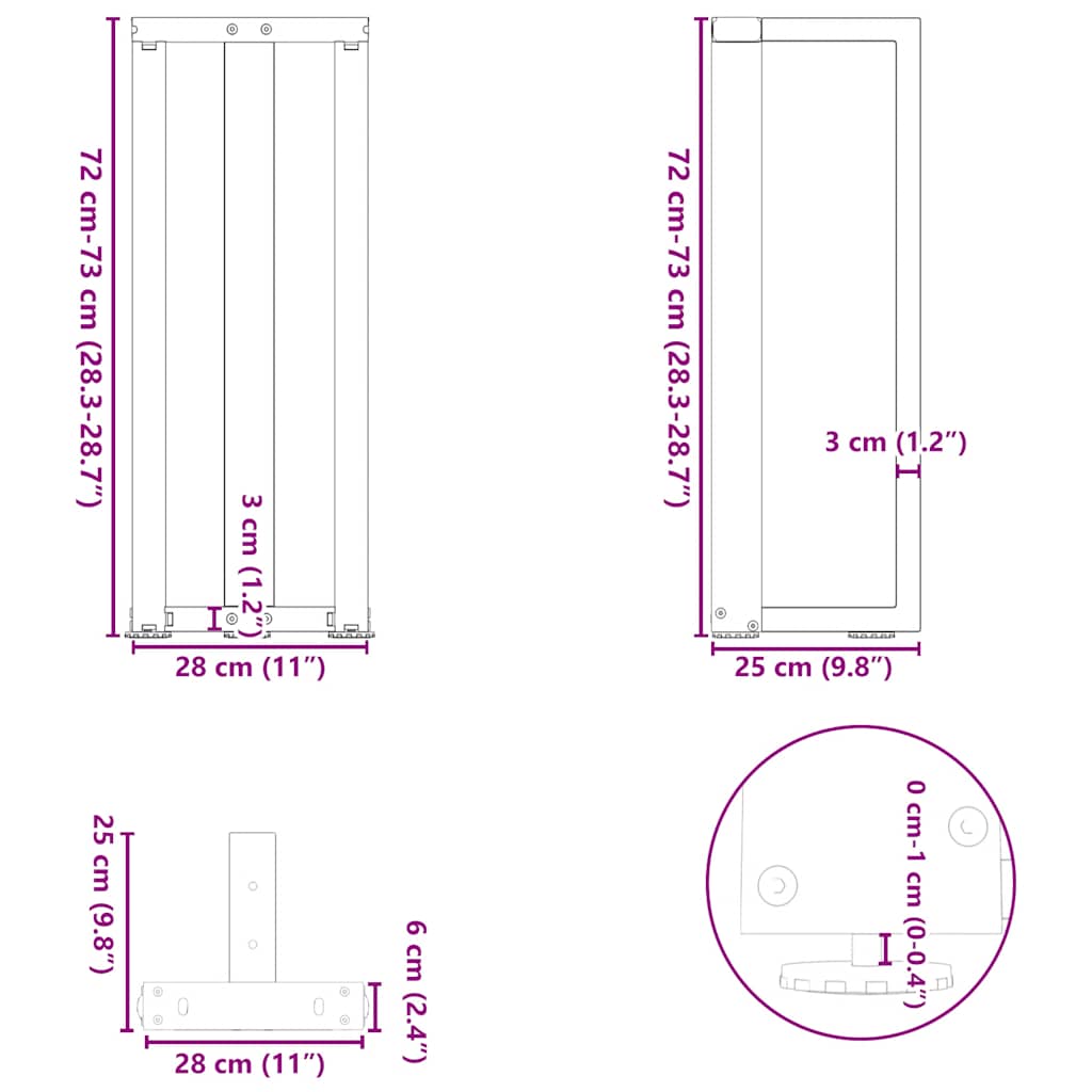 konsolės stalo kojos, T formos, 2 vnt., blata, 20x28x(72-73)cm