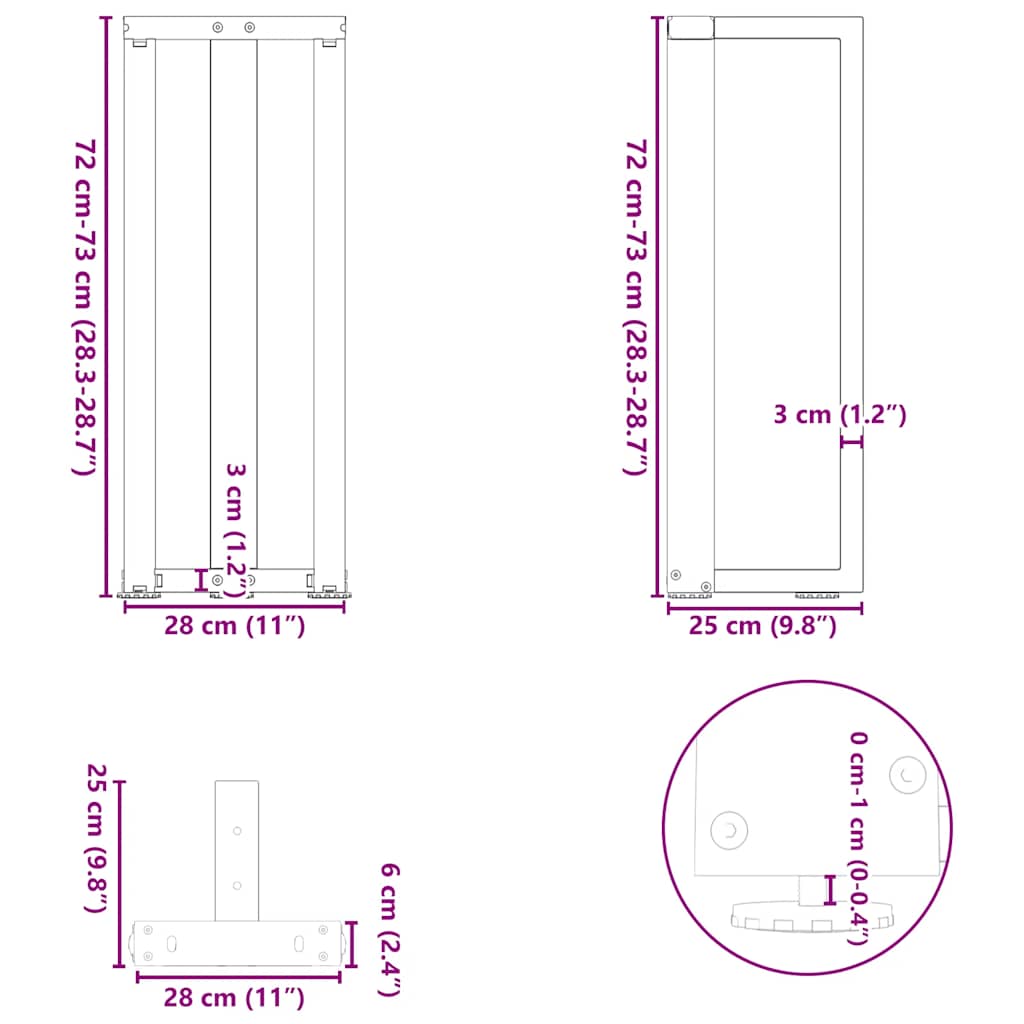 konsolės stalo kojos, T formos, 2 vnt., 25x28x(72-73)cm