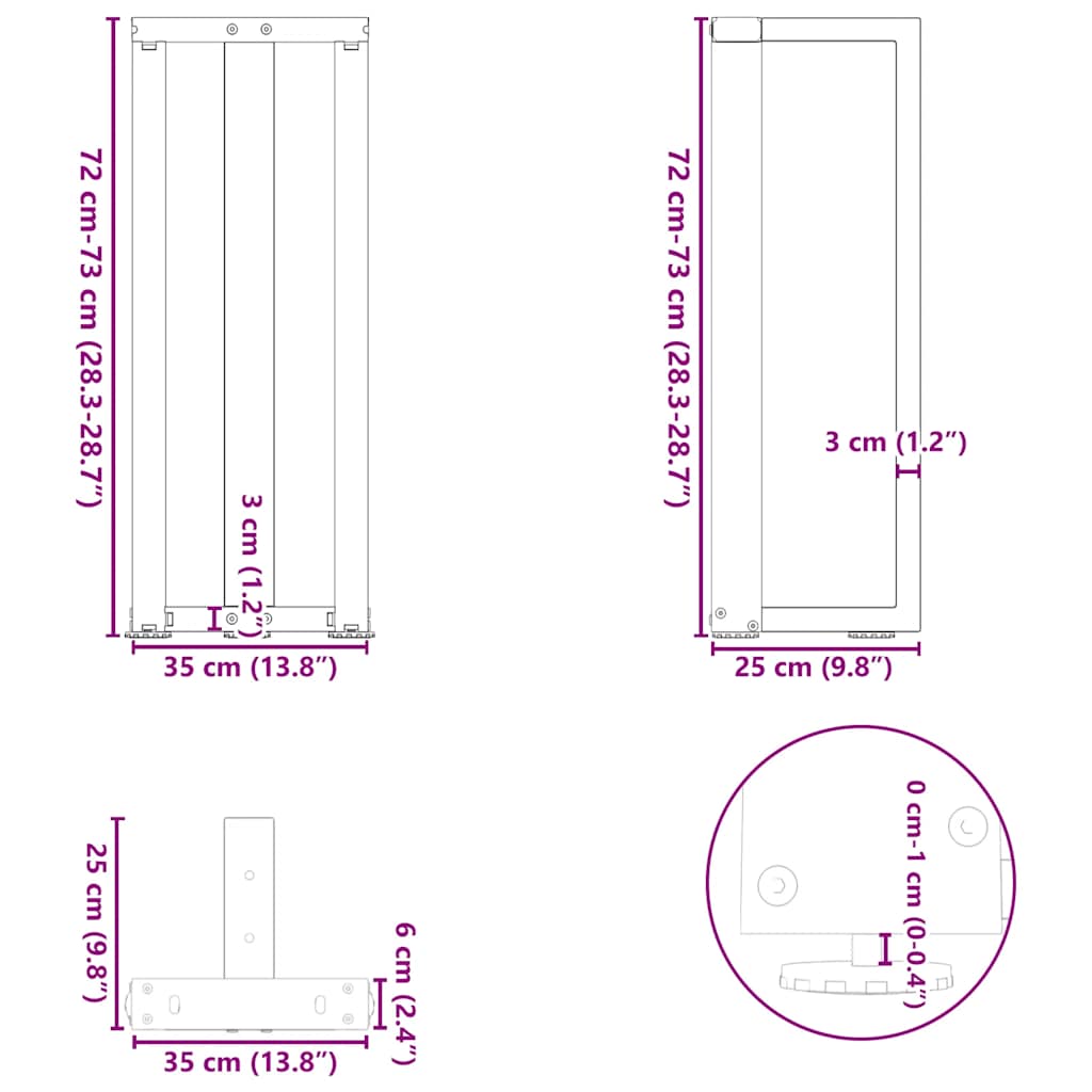 konsolės stalo kojos T formos 2 vnt Baltos 38x25x(72-73) cm