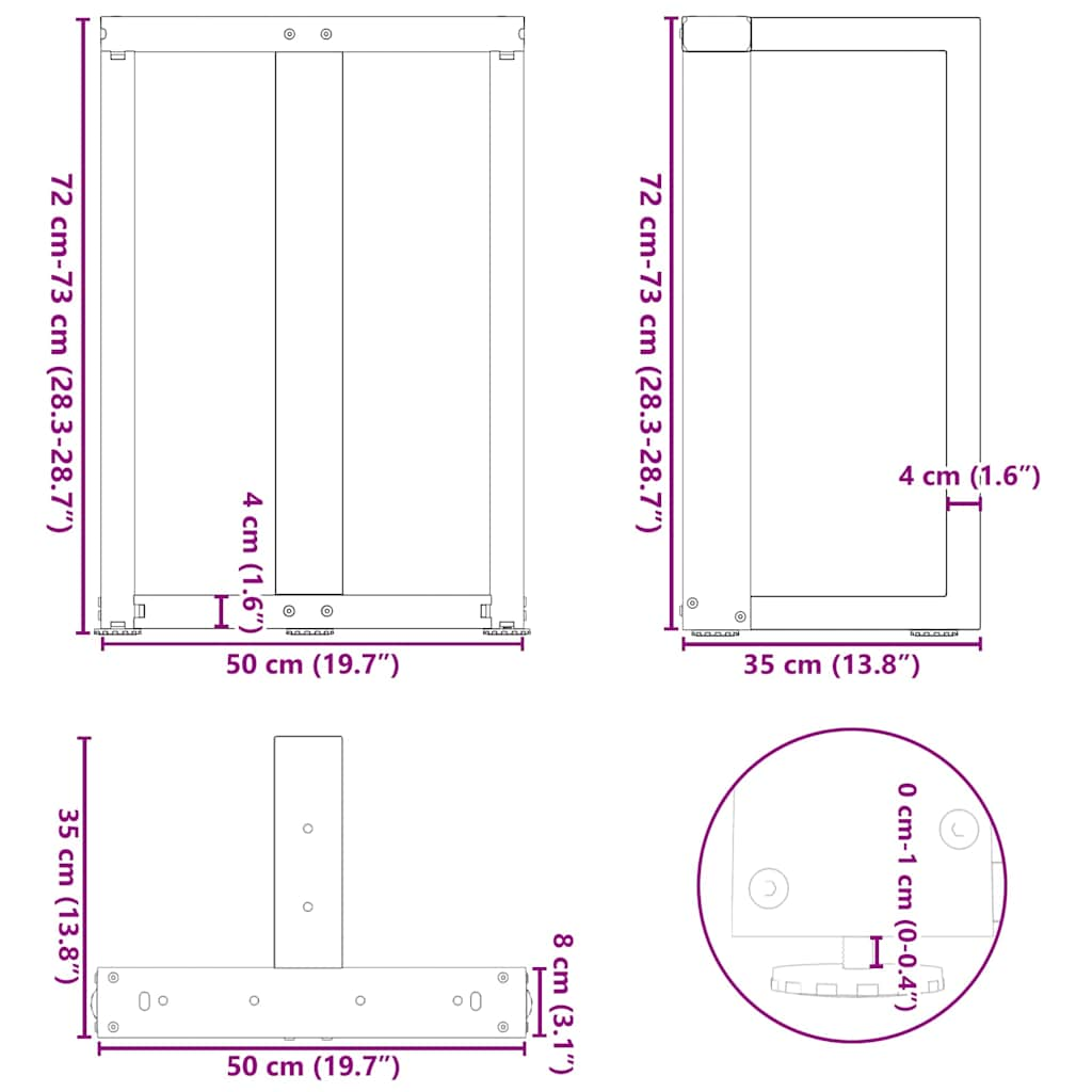 Valgomojo stalo kojelės, T formos, 2 vnt., 50x35x(72-73) cm