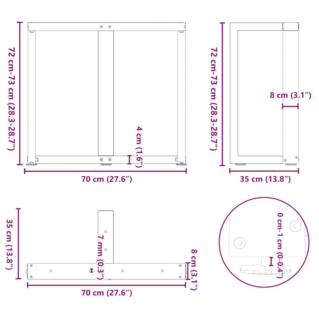 Valgomojo stalo kojelės, T formos, 2 vnt., 70x35x(72-73) cm