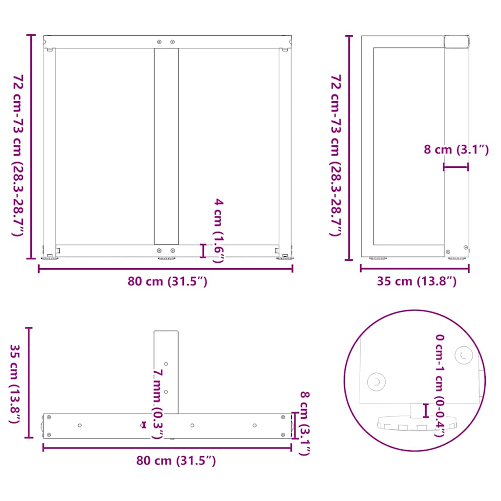 Valgomojo stalo kojelės, T formos, 2 vnt., 80x35x(72-73) cm