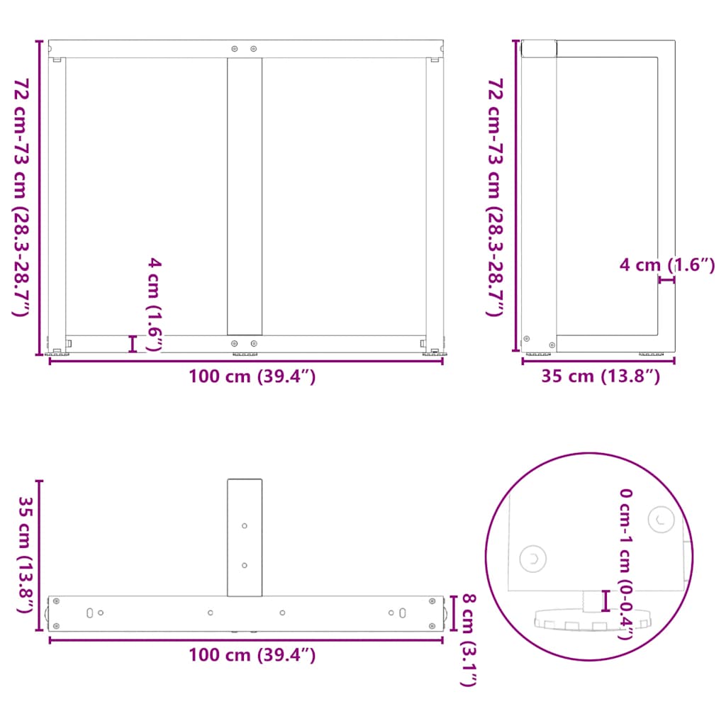 Valgomojo stalo kojelės, T formos, 2 vnt., 100x35x(72-73) cm