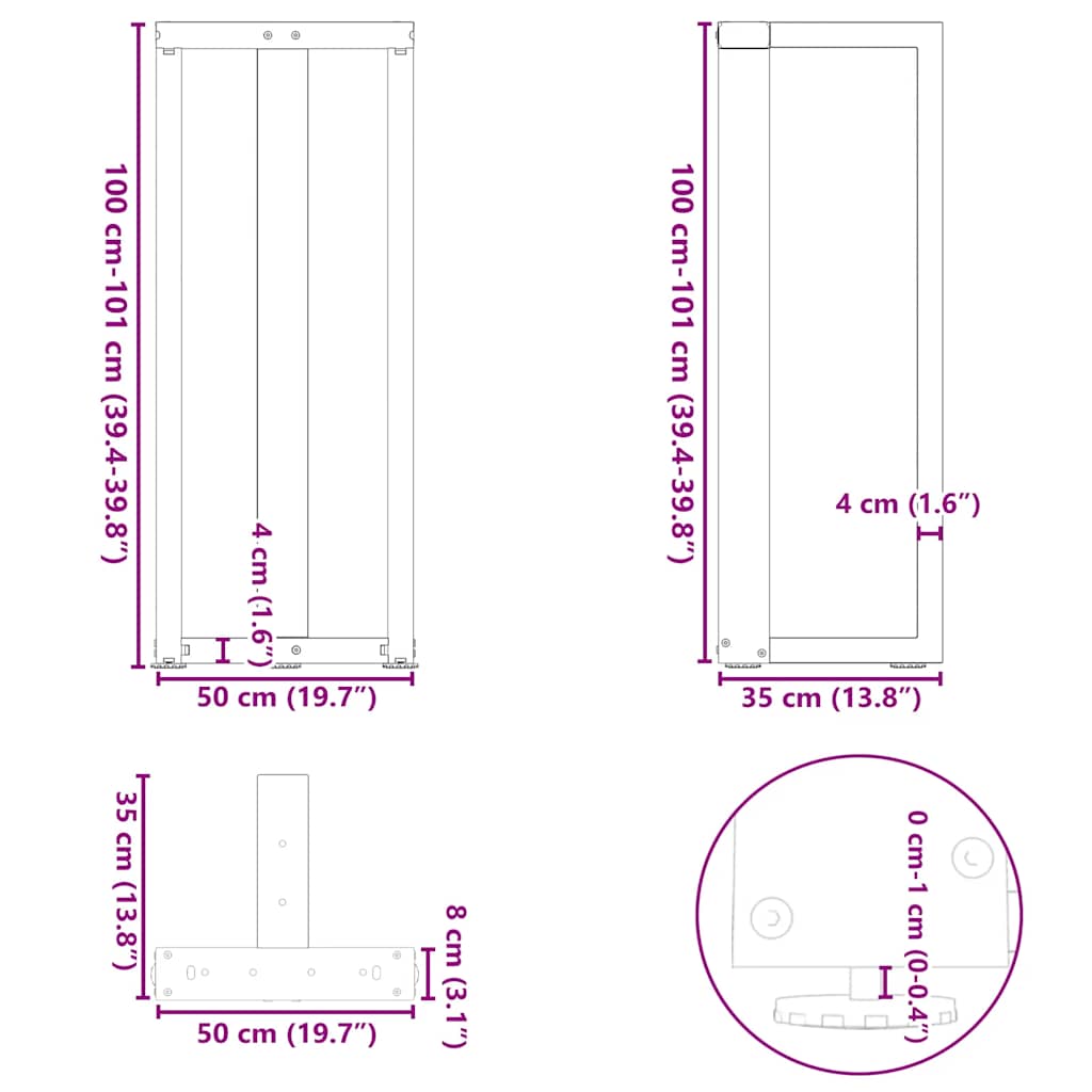 Baro stalo kojos, T formos, 2 vnt., 50x35x(100-101)cm, plienas