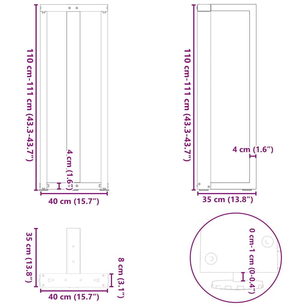 Baro stalo kojos, T formos, 2 vnt., 40x35x(110-111)cm, plienas