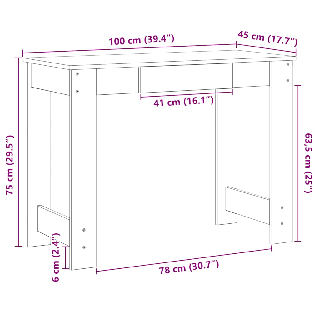 Rašomasis stalas, juodos spalvos, 100x45x75cm, apdirbta mediena