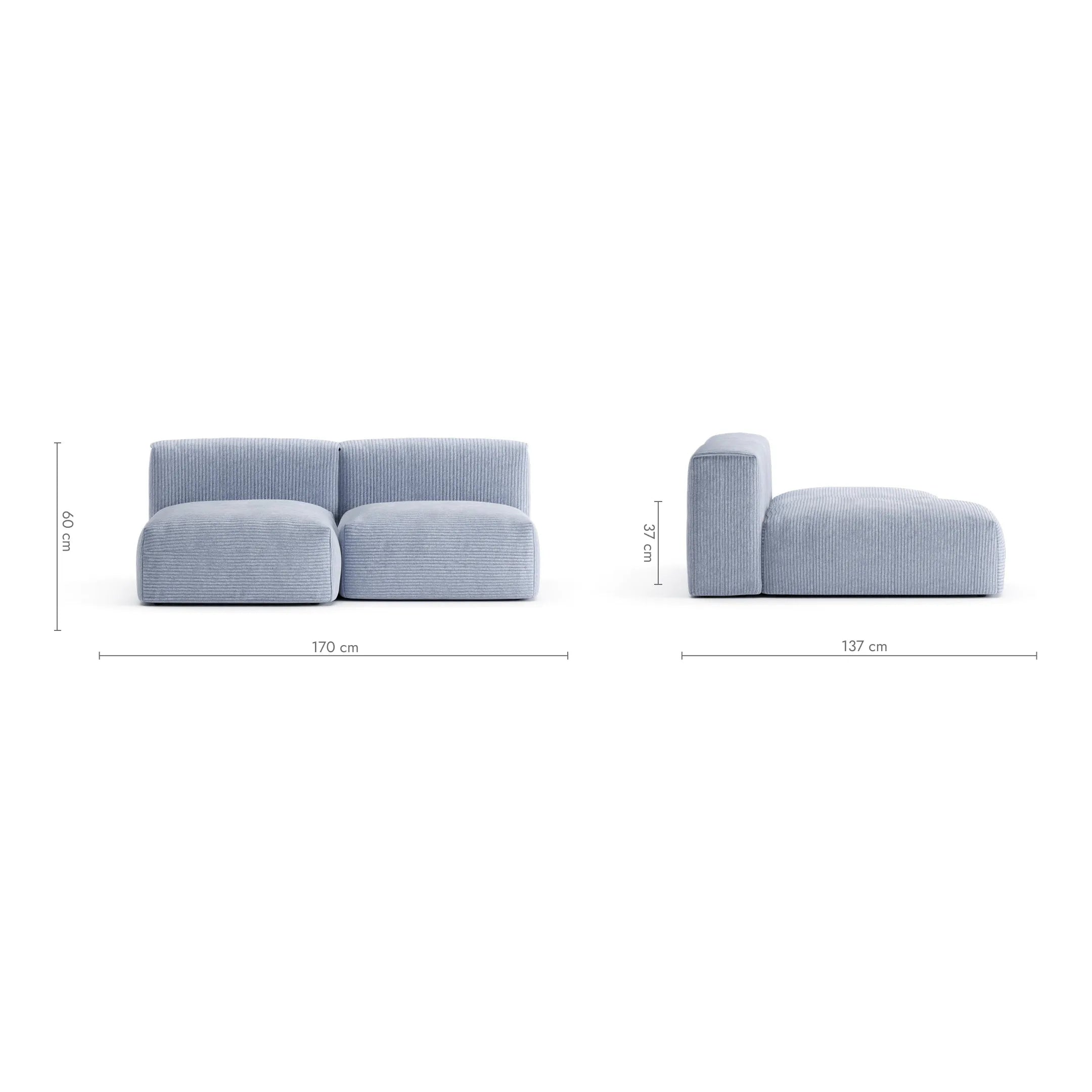CLOUD M, 3 vietų modulinė sofa, melsva spalva, velvetas