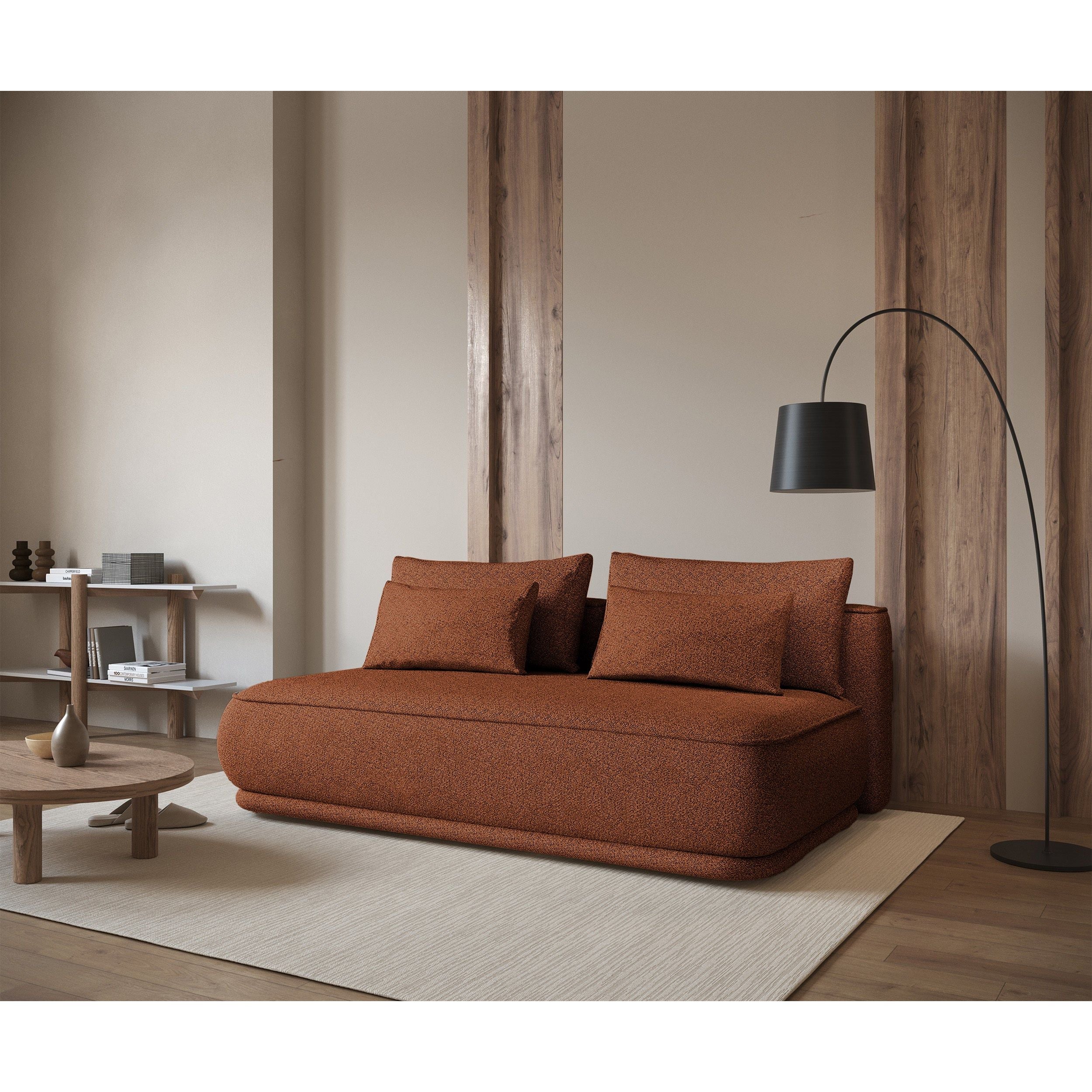 Trivietė sofa lova LENNO, rausva spalva, boucle