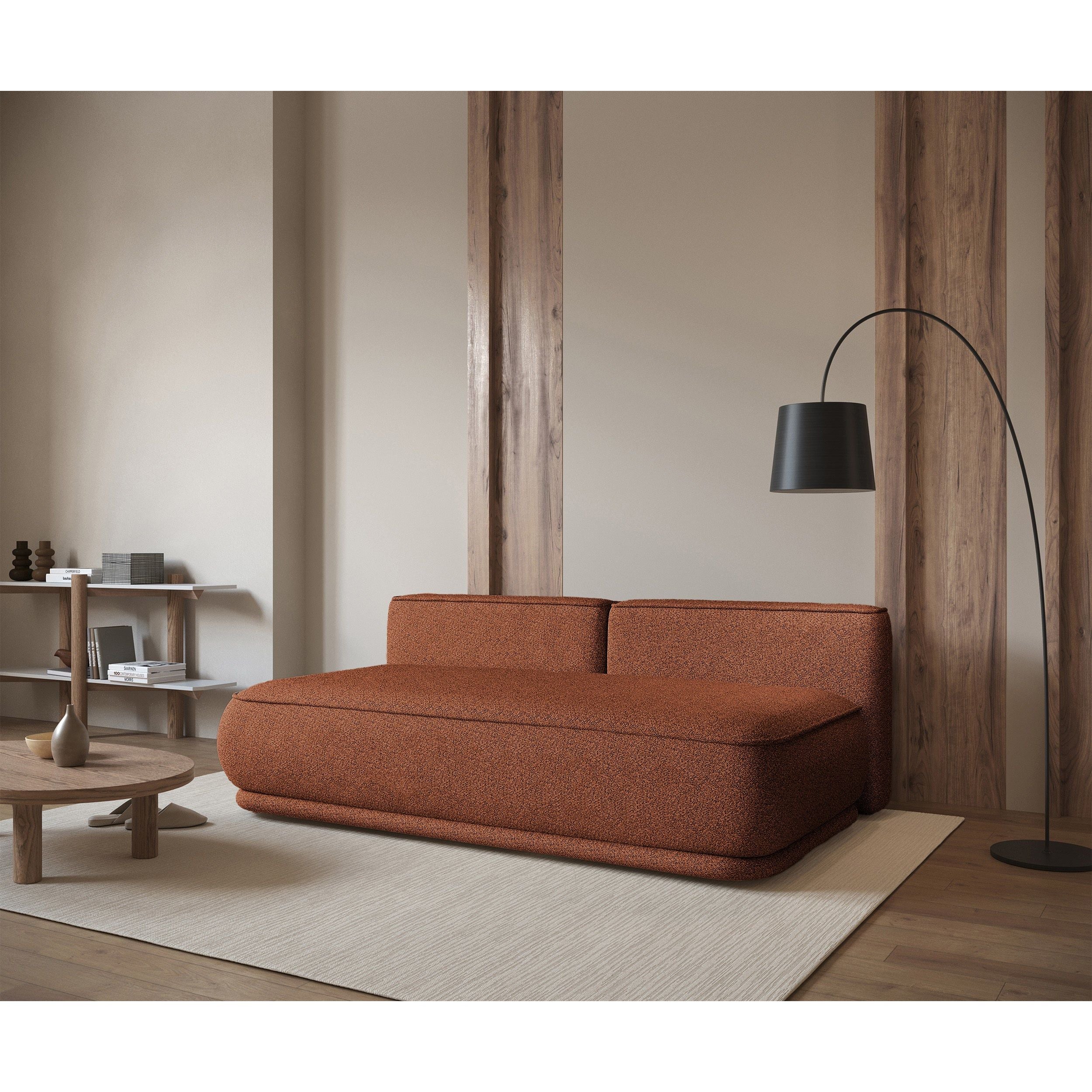 Trivietė sofa lova LENNO, rausva spalva, boucle