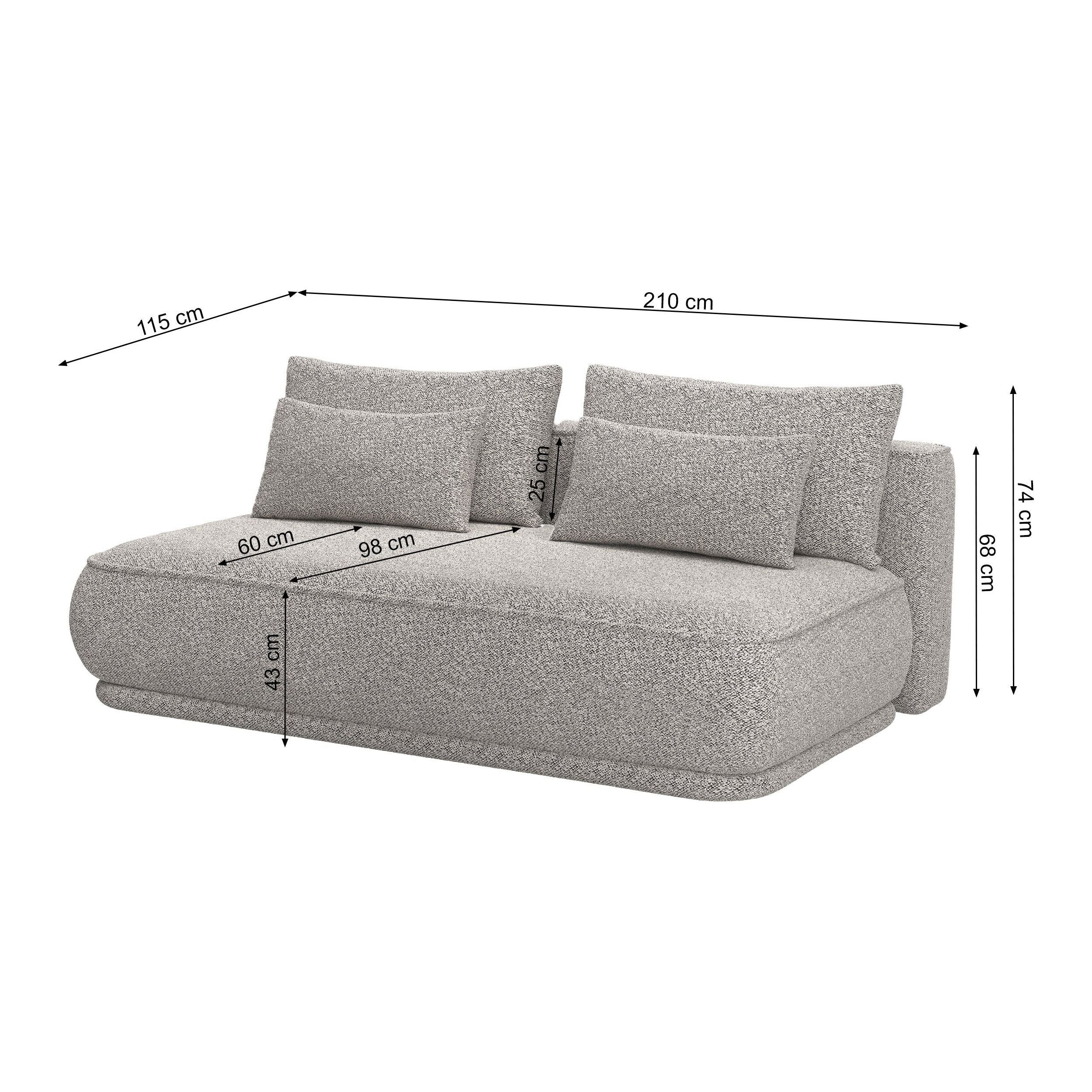 Trivietė sofa lova LENNO, rausva spalva, boucle