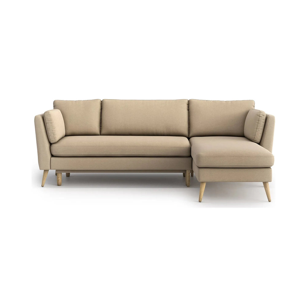 JANE kampinė sofa lova, smėlio spalva, universali kampo pusė