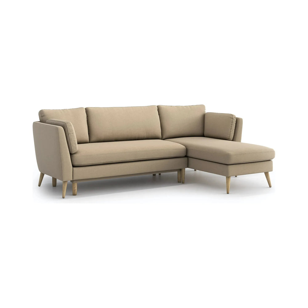 JANE kampinė sofa lova, smėlio spalva, universali kampo pusė