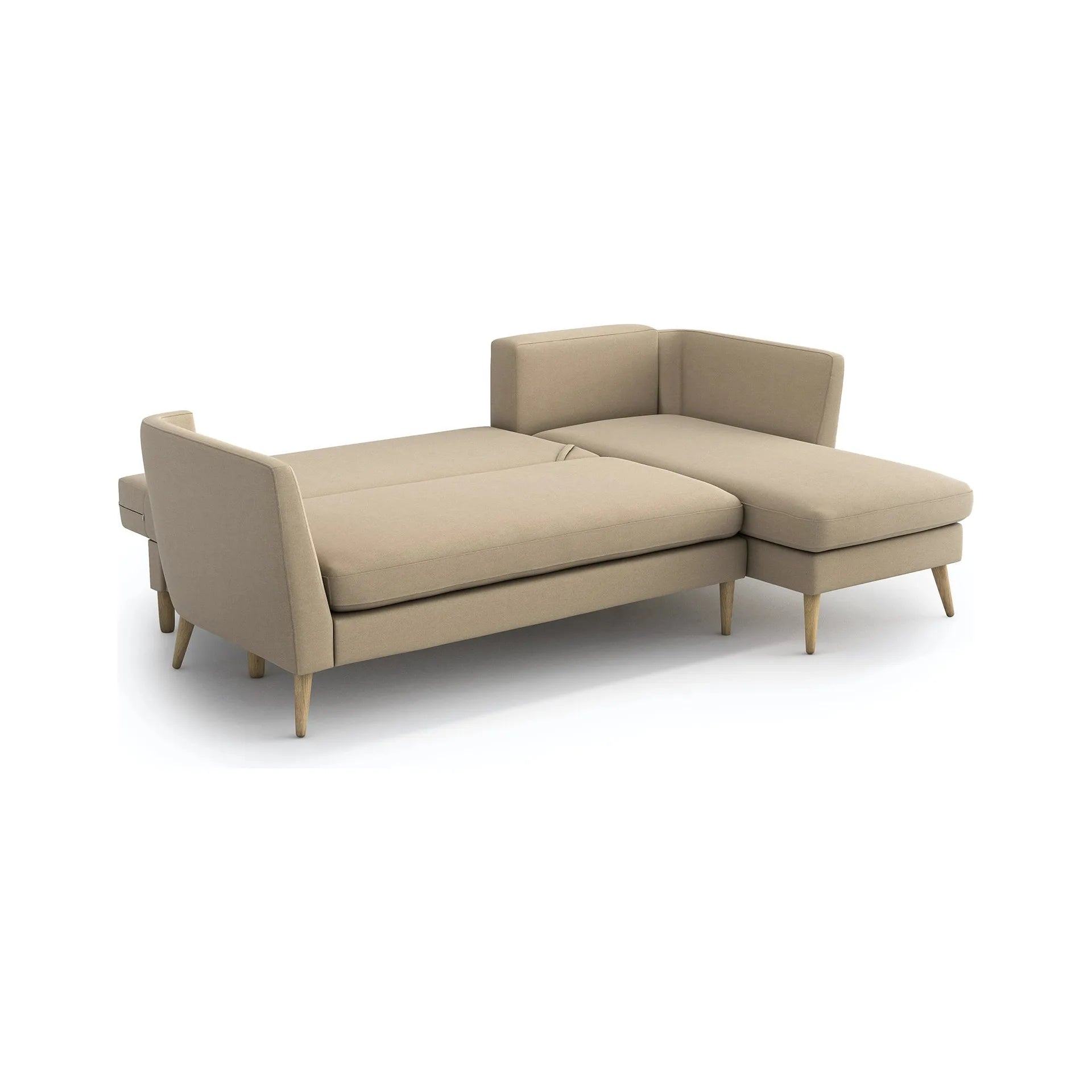 JANE kampinė sofa lova, smėlio spalva, universali kampo pusė