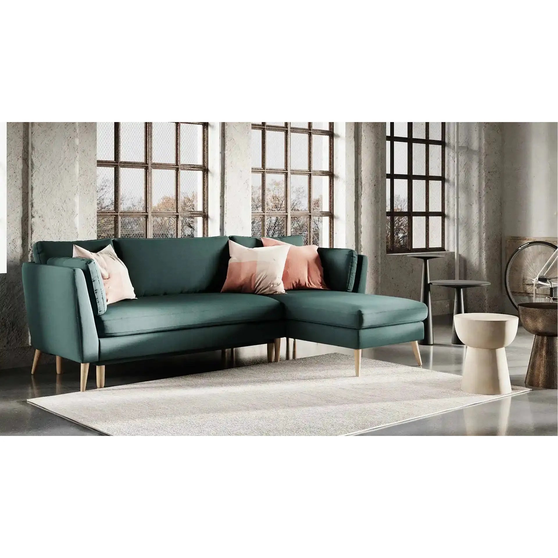 JANE kampinė sofa lova, mėlyna spalva, universali kampo pusė