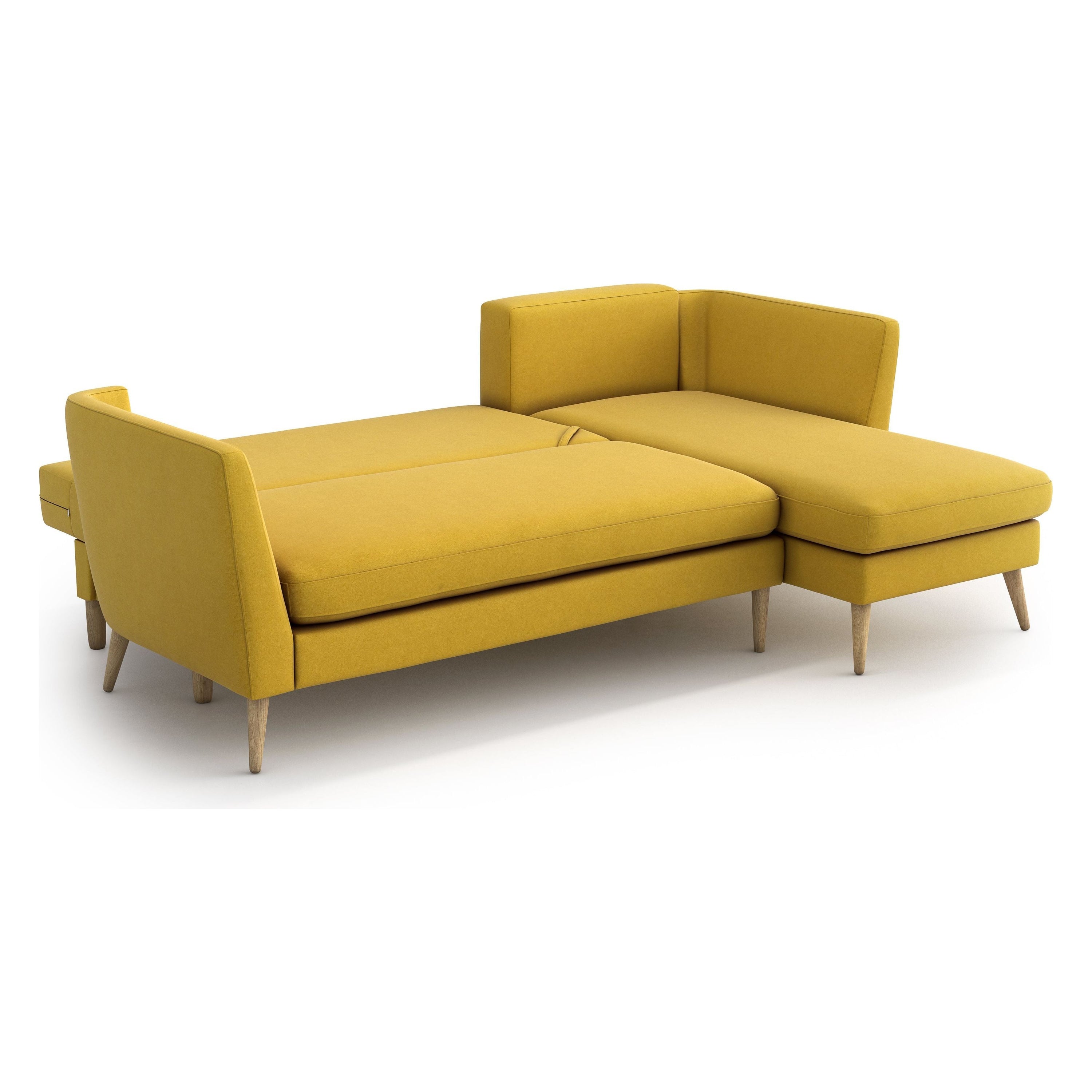 JANE kampinė sofa lova, geltona spalva, universali kampo pusė