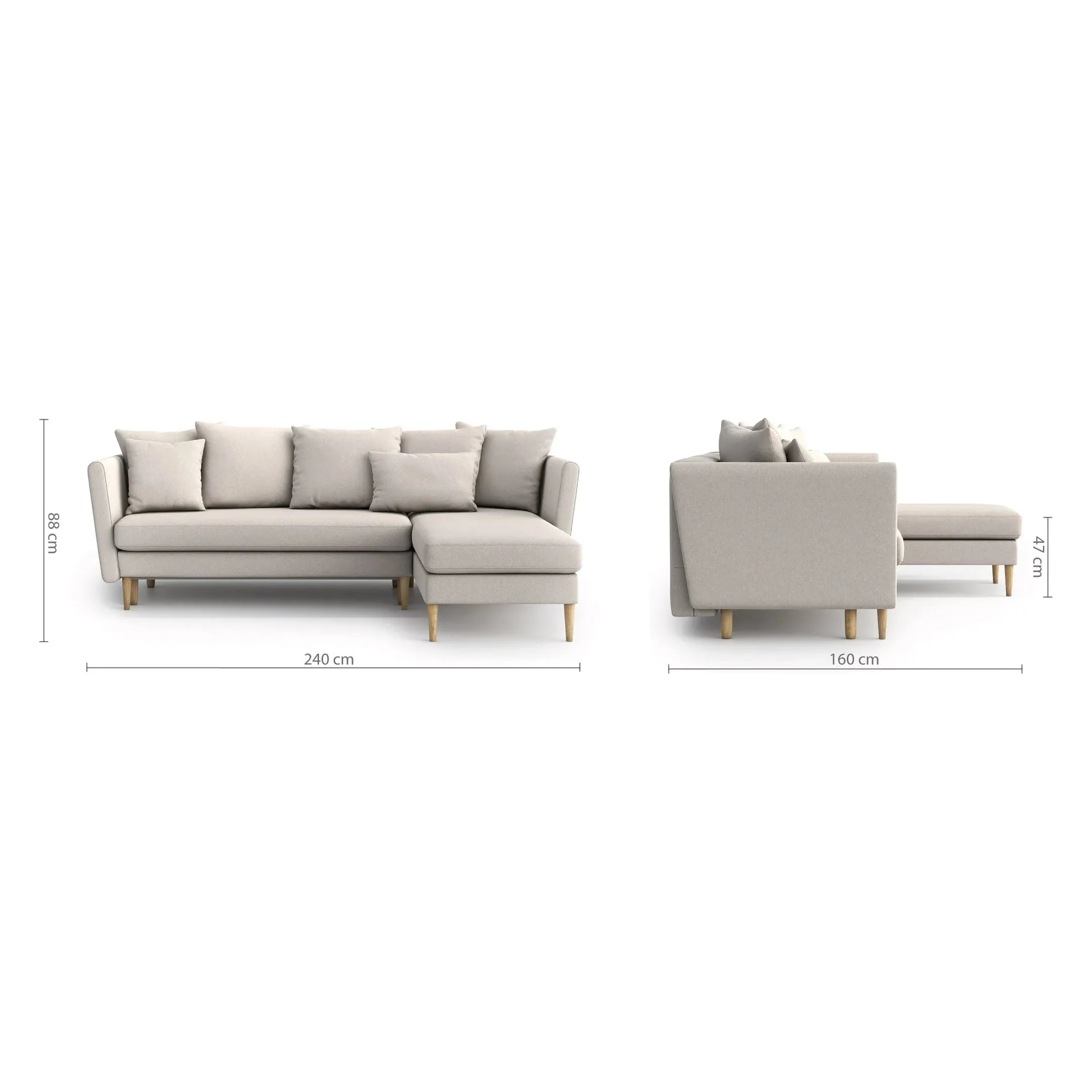 JOLEEN kampinė sofa lova, rožinė spalva, universali kampo pusė