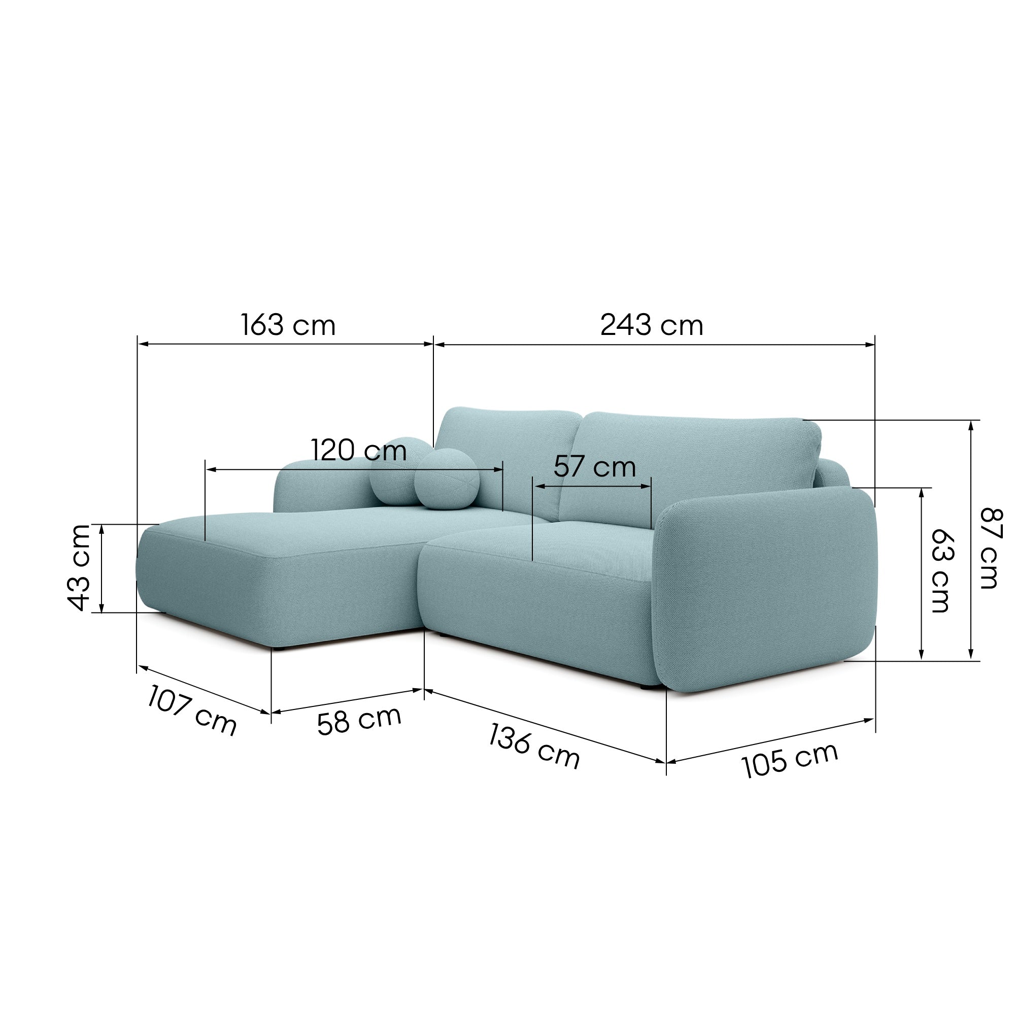 Kampinė sofa BILLY, mėlyna spalva, kairinė dalis