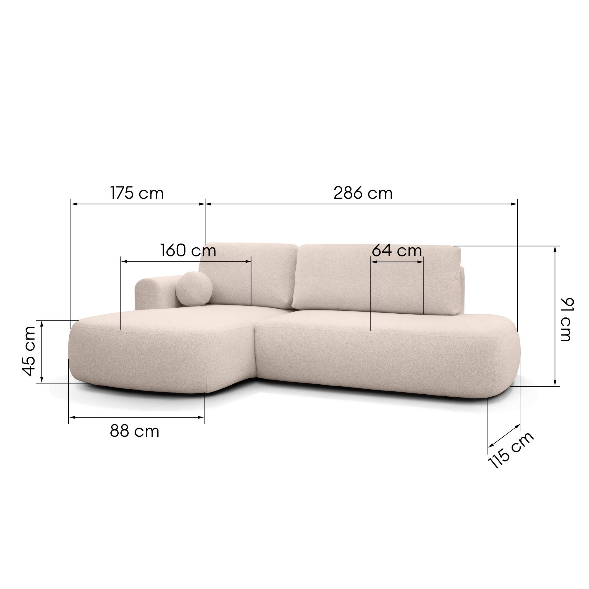 Sofa lova HERMI, smėlio boucle, kairė