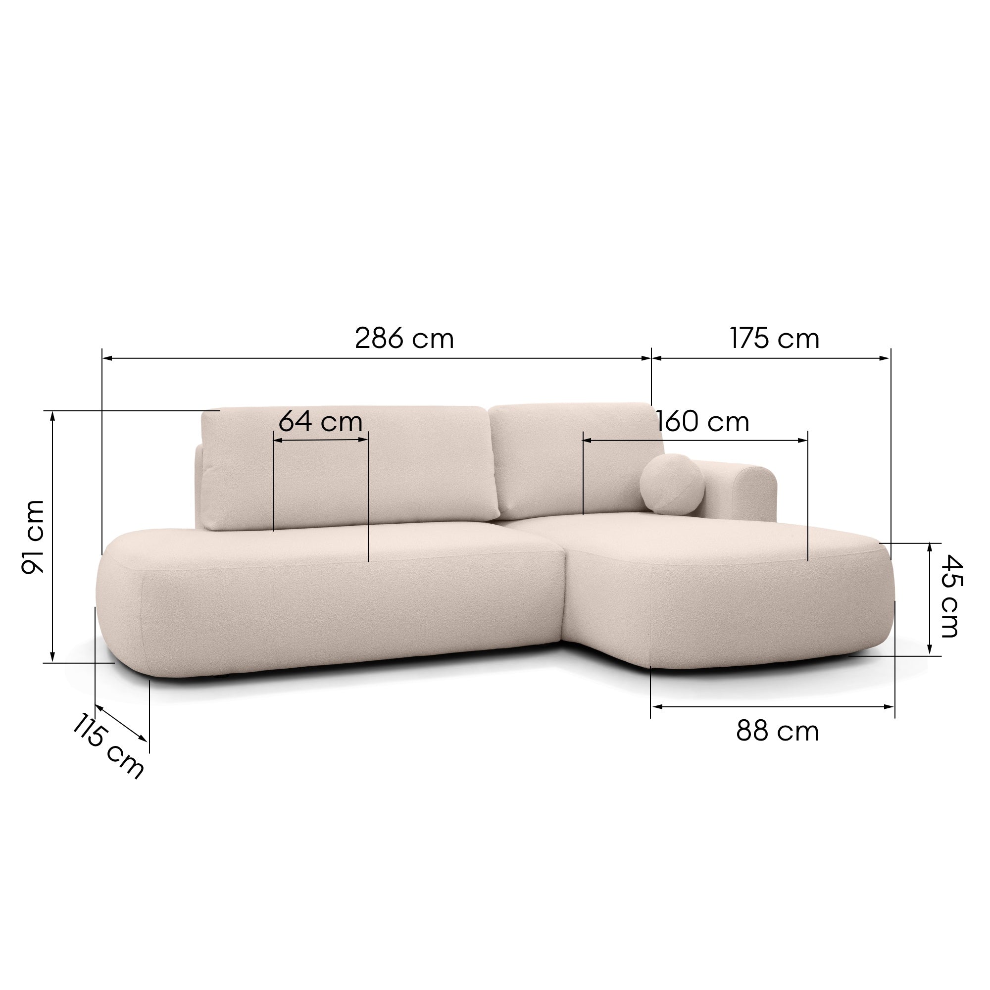 Sofa lova HERMI, smėlio boucle, dešinė