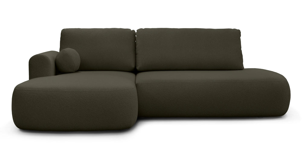 Sofa lova HERMI, tamsiai žalia boucle, kairė