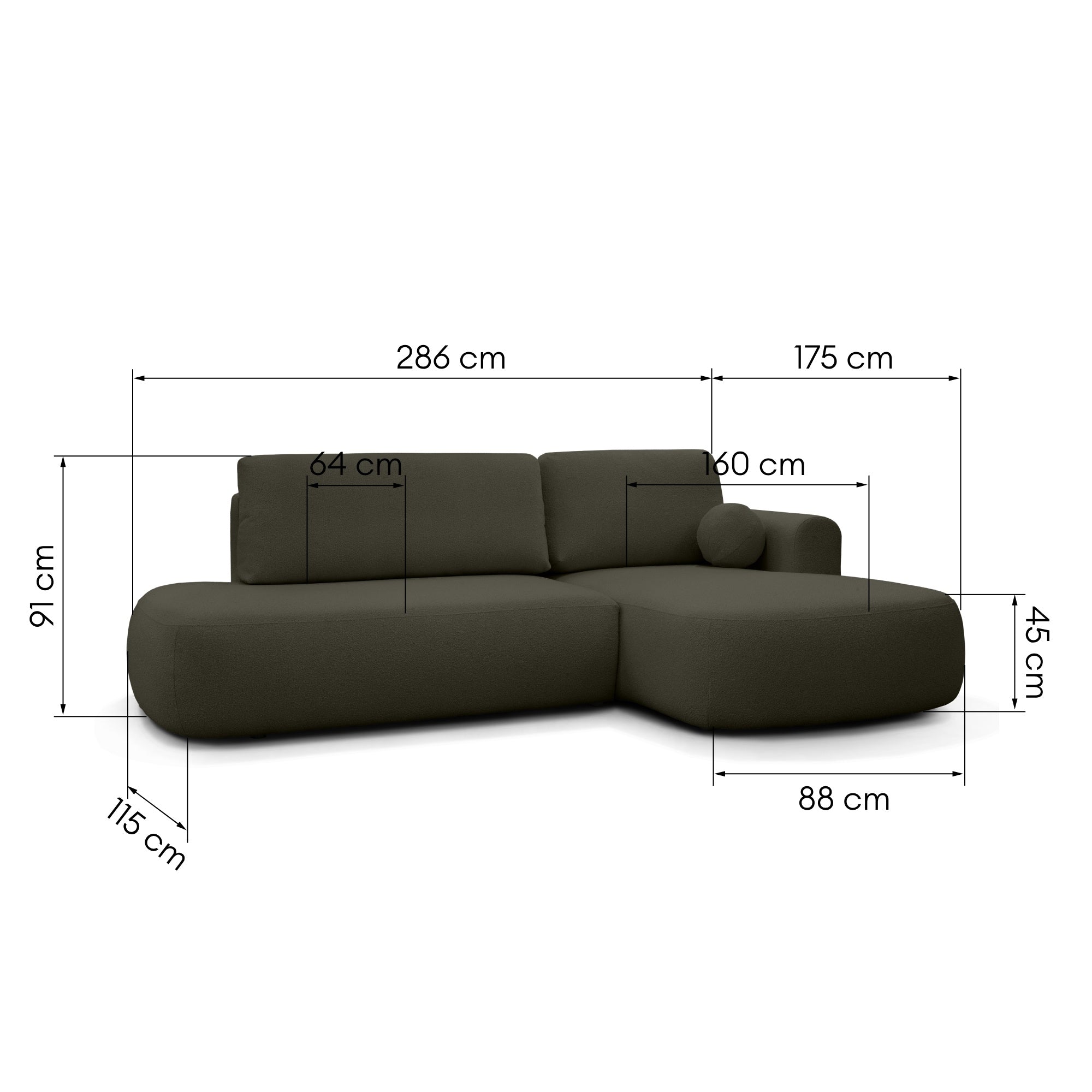 Sofa lova HERMI, tamsiai žalia boucle, dešinė