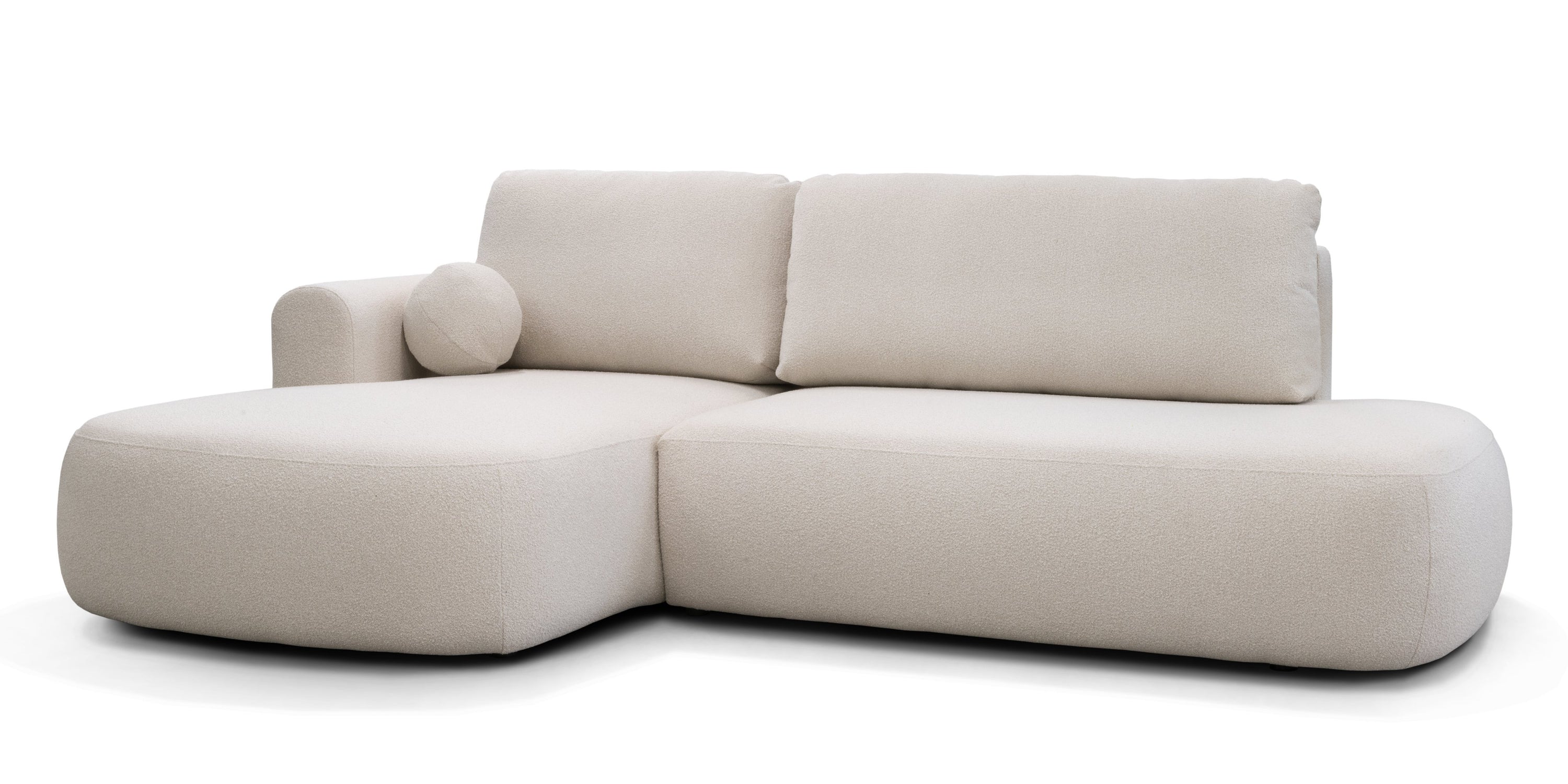 Sofa lova HERMI, šviesiai smėlio boucle, kairė