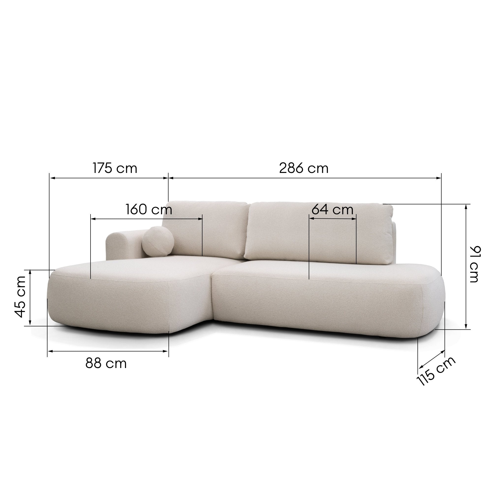 Sofa lova HERMI, šviesiai smėlio boucle, kairė