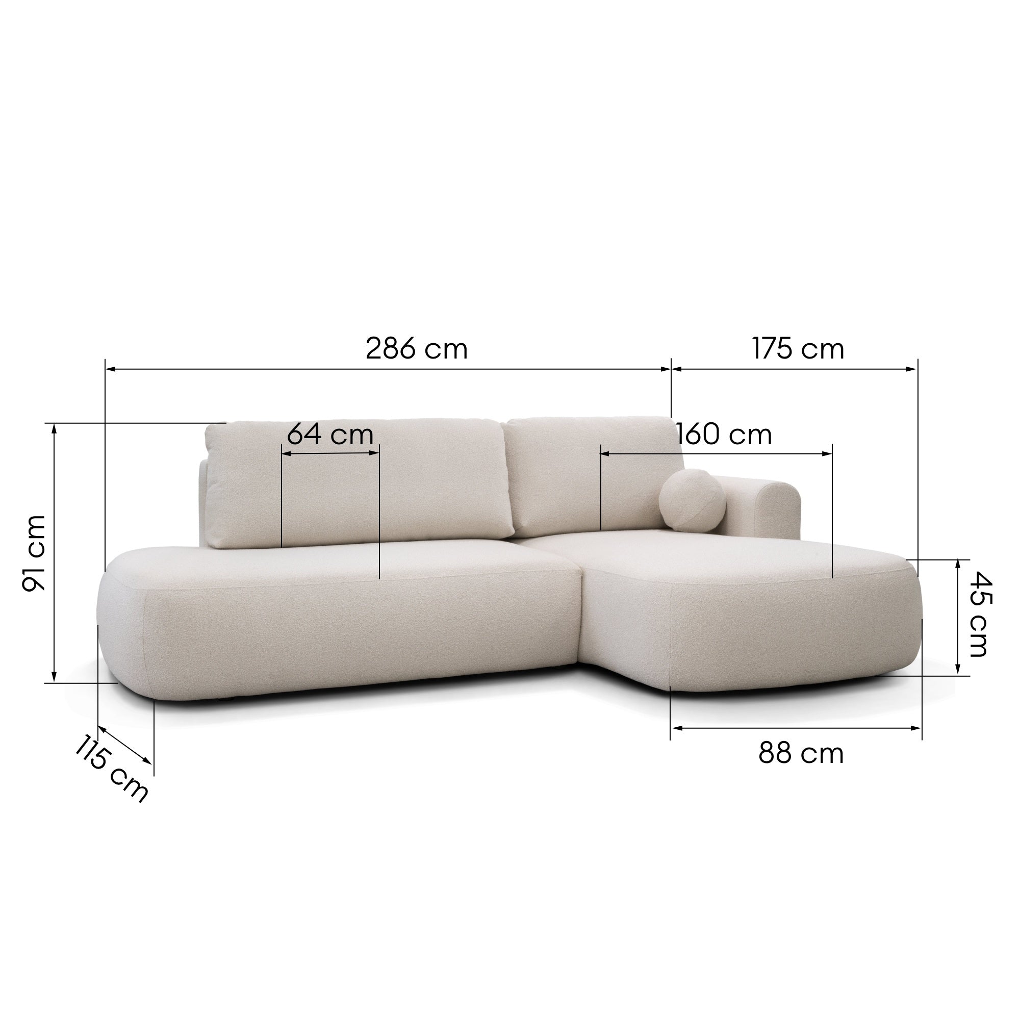 Sofa lova HERMI, šviesiai smėlio boucle, dešinė