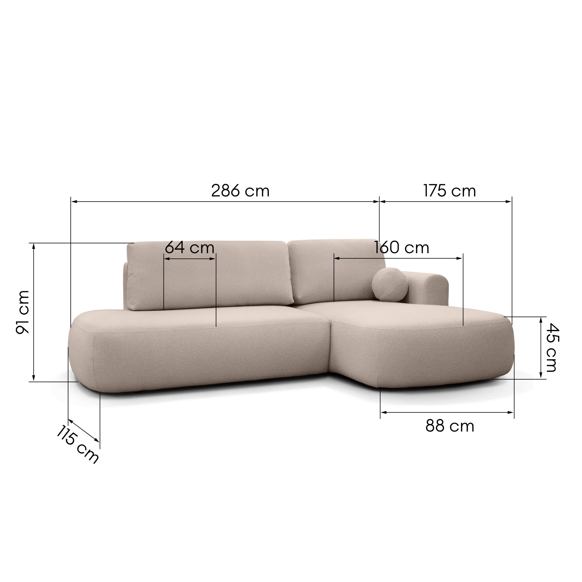 Sofa lova HERMI, šviesiai ruda boucle, dešinė