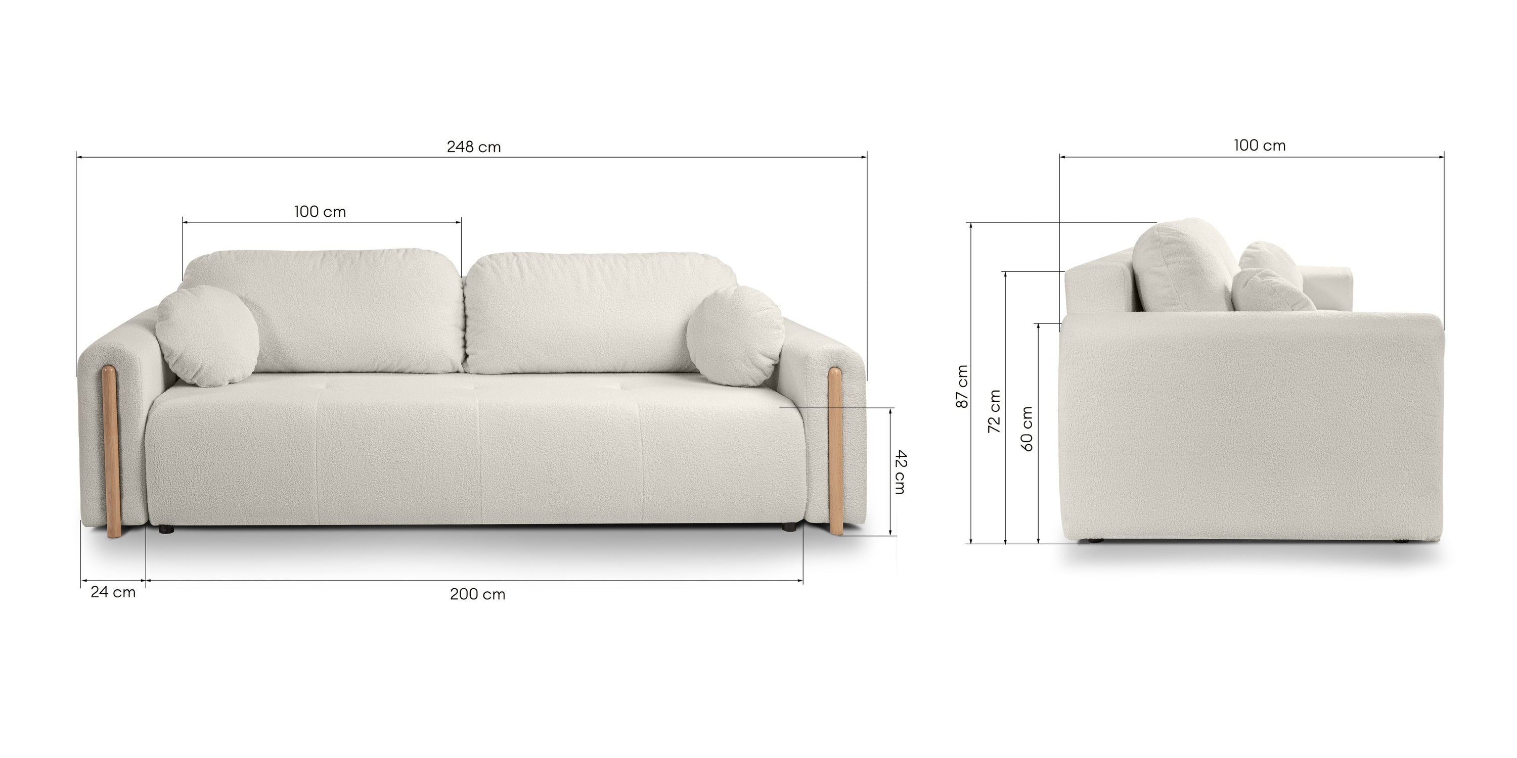 Sofa lova TORONTO, šviesiai smėlio spalvos, boucle