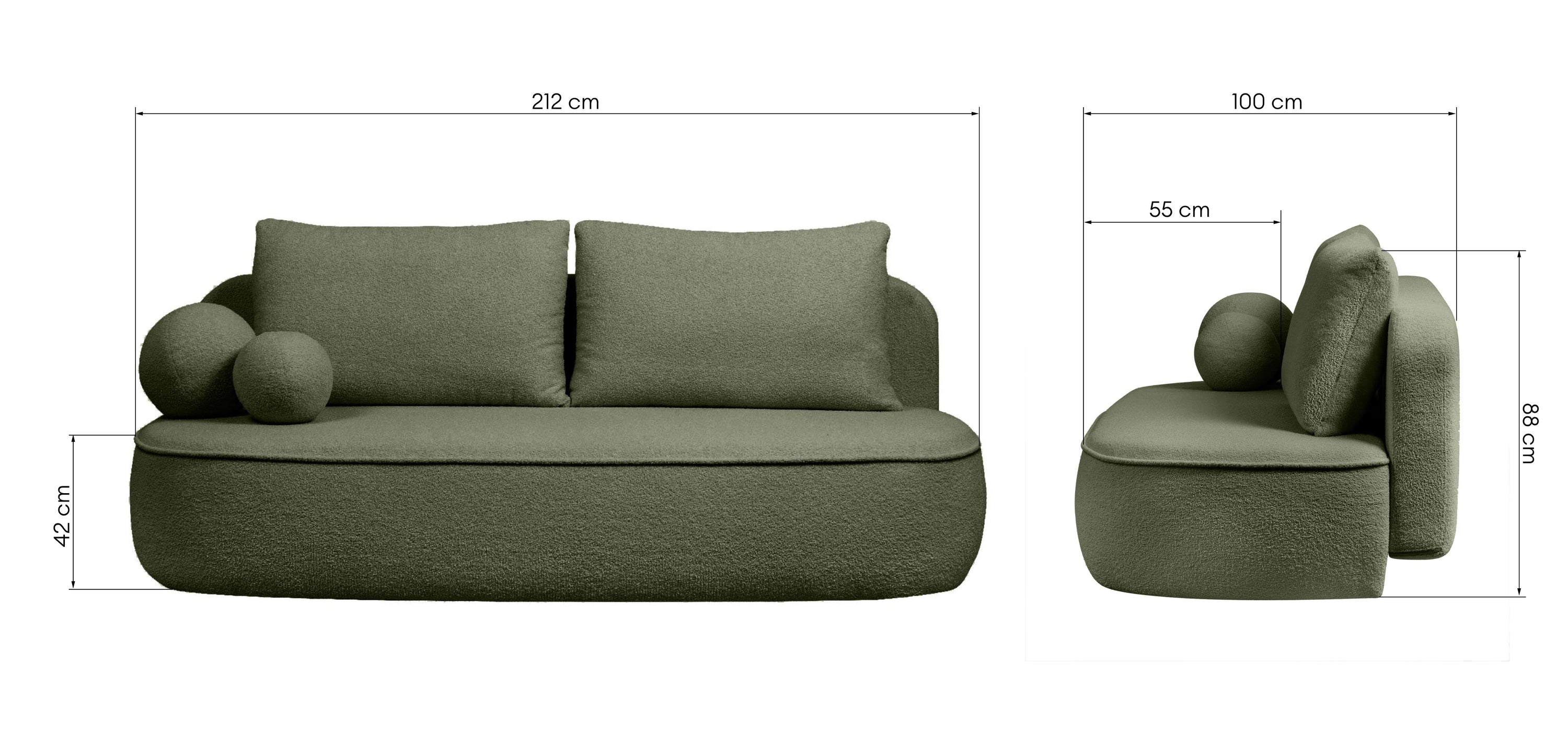 Sofa ELLA, tamsiai žalia, boucle