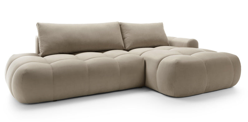 Kampinė sofa OMBO, dešinė pusė, smėlio spalva, aksomas