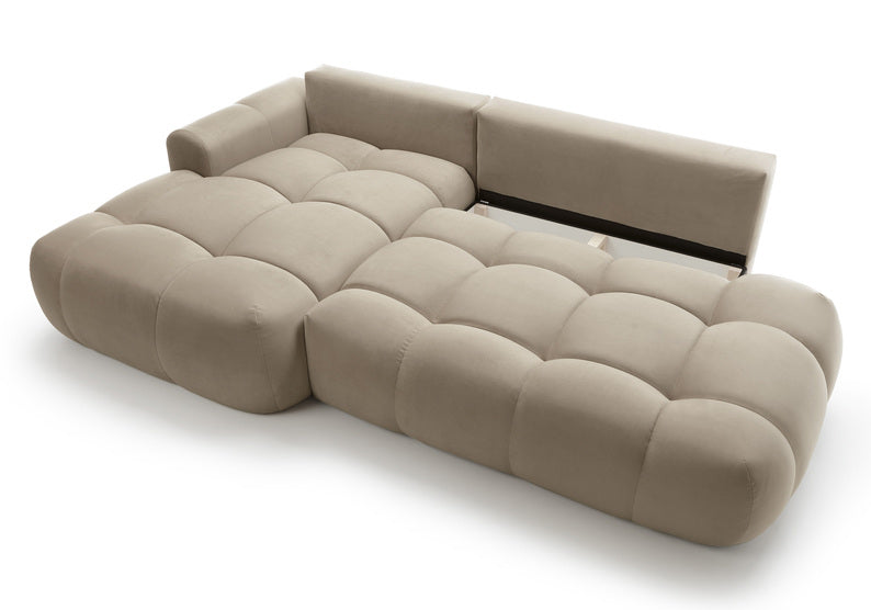 Kampinė sofa OMBO, kairė pusė, smėlio spalva, aksomas