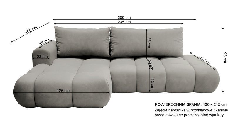 Kampinė sofa OMBO, kairė pusė, ruda spalva, aksomas